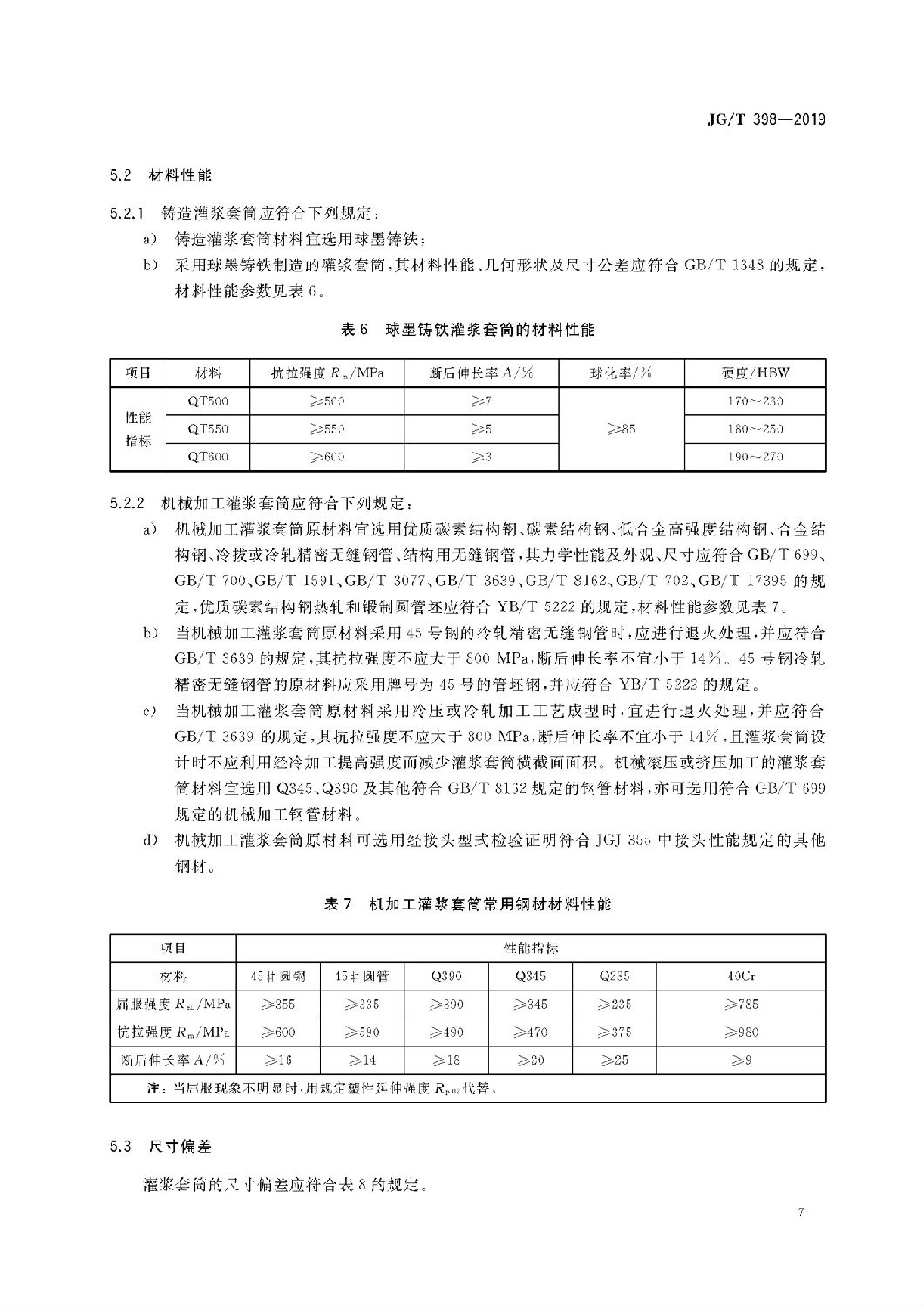 钢筋连接用灌浆套筒JG/T 398-2019